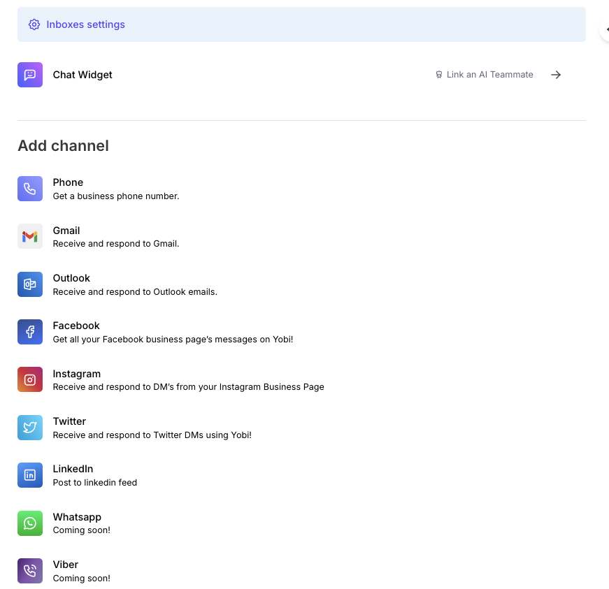 Available Channel Options