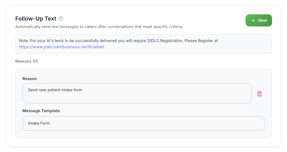 Follow-up Text Messages Configuration