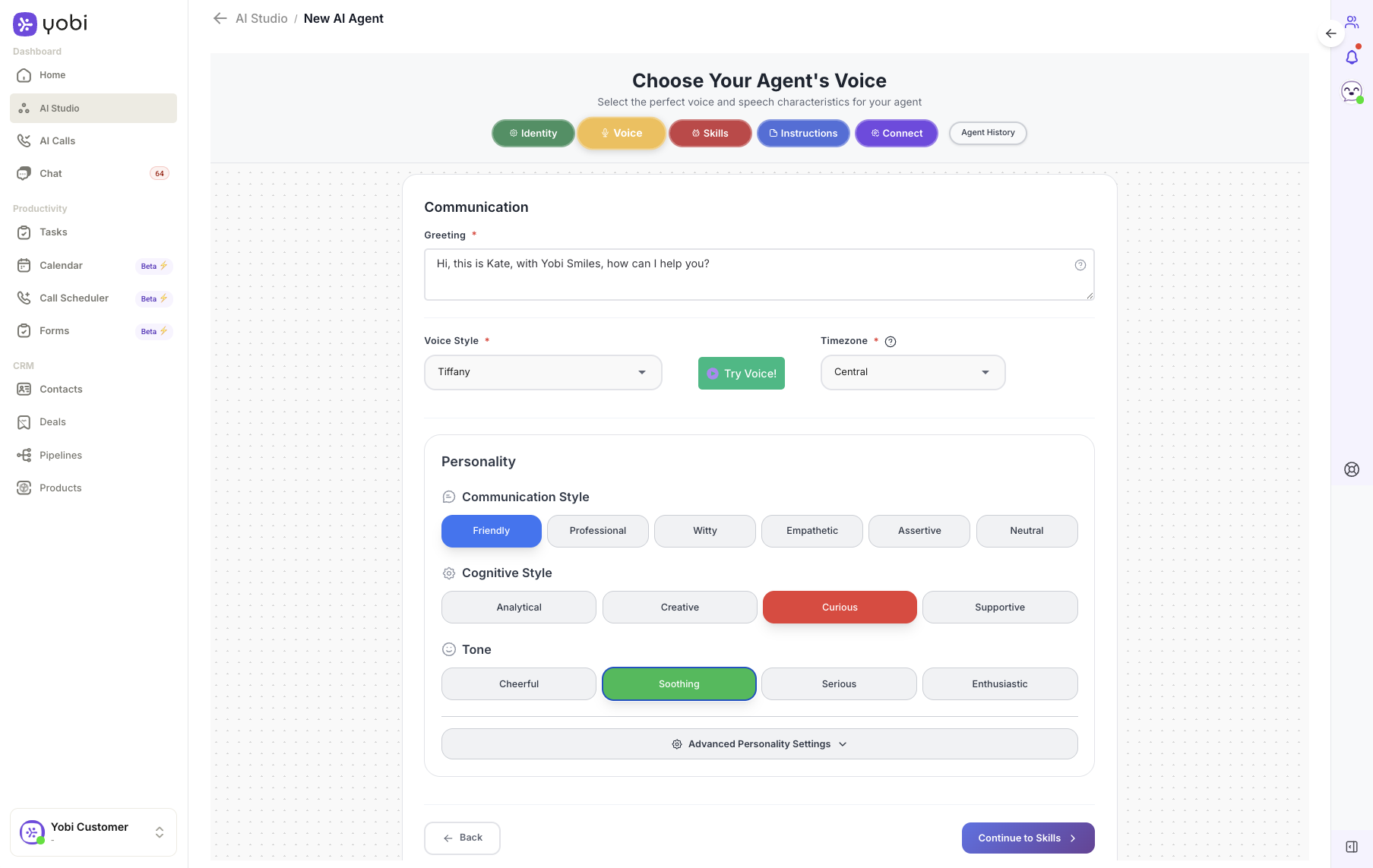 AI Agent Voice Configuration Interface