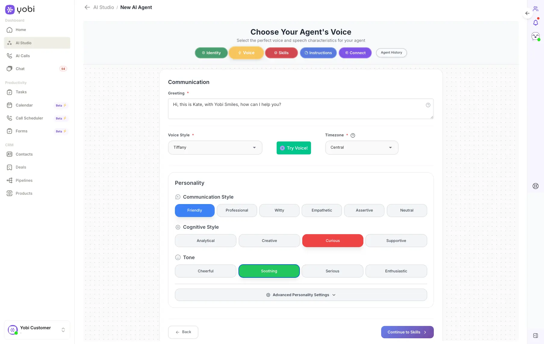 AI Agent Voice Configuration Interface