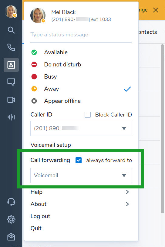 8x8 Profile Panel Call Forwarding