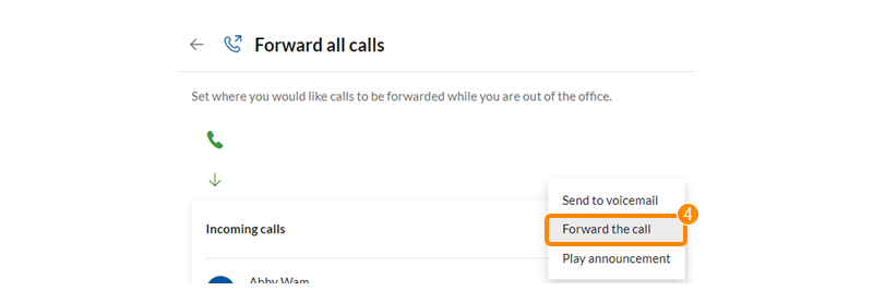 RingCentral Incoming calls dropdown