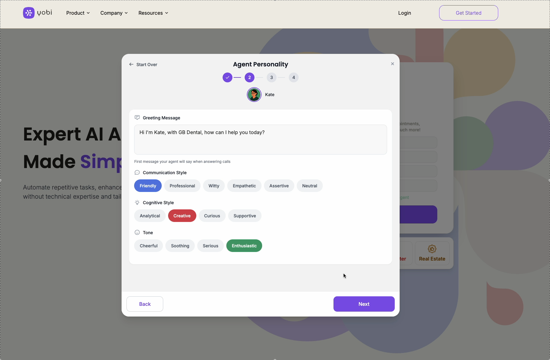 Personality slider controls for customizing agent communication style
