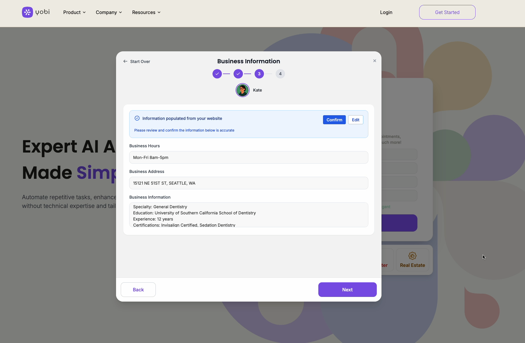 Business information import/entry interface