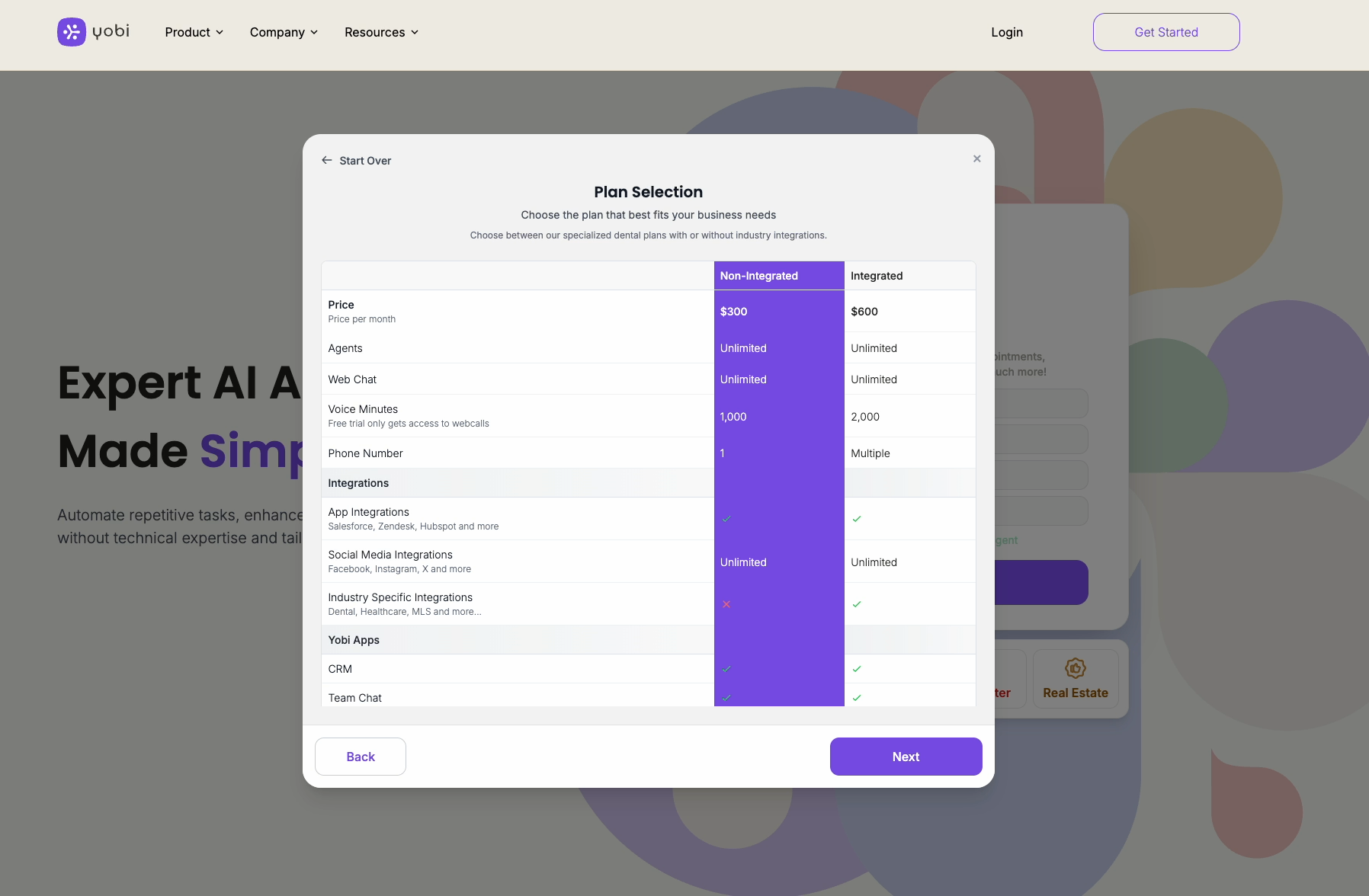 Plan selection interface showing different subscription options